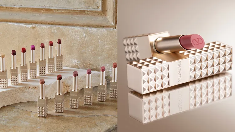 VALENTINO高訂鉚釘唇膏，各1700元。品牌提供