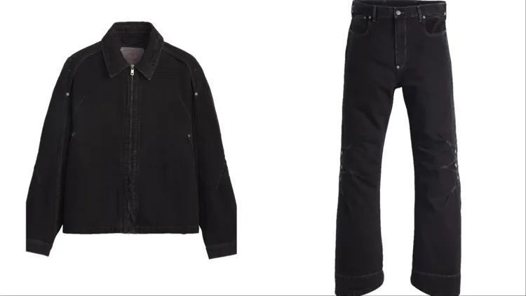 Levi’s x Kiko復古丹寧夾克外套（左）1萬6900元、立體剪裁丹寧褲（右）1萬3900元。品牌提供