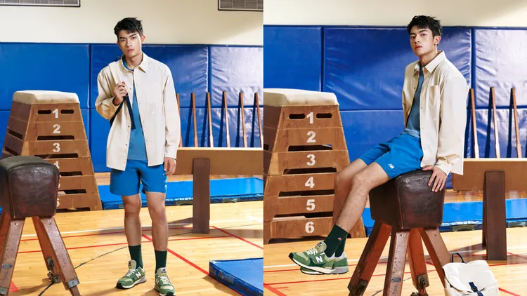 New Balance SDS系列長袖襯衫2980元、刺繡LOGO短袖上衣1280元、Sport Essentials運動短褲1480元、跑鞋M475VTF 3580元。品牌提供