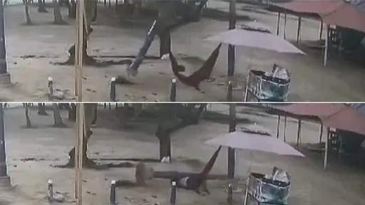 驚悚影片|綁吊床柱子突然倒了 攤販小憩慘遭爆頭當場斃命