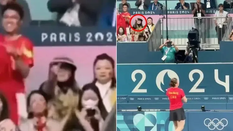 一名女球迷在巴黎奧運賽場朝中國女選手陳夢比中指，返回中國後遭到刑事拘留。翻攝自微博