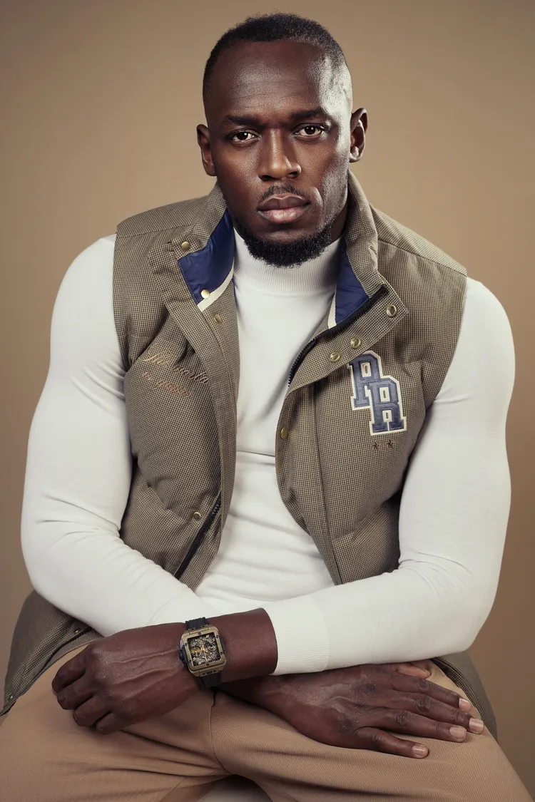 Usain Bolt配戴Square Bang Unico魔力金計時碼錶。品牌提供
