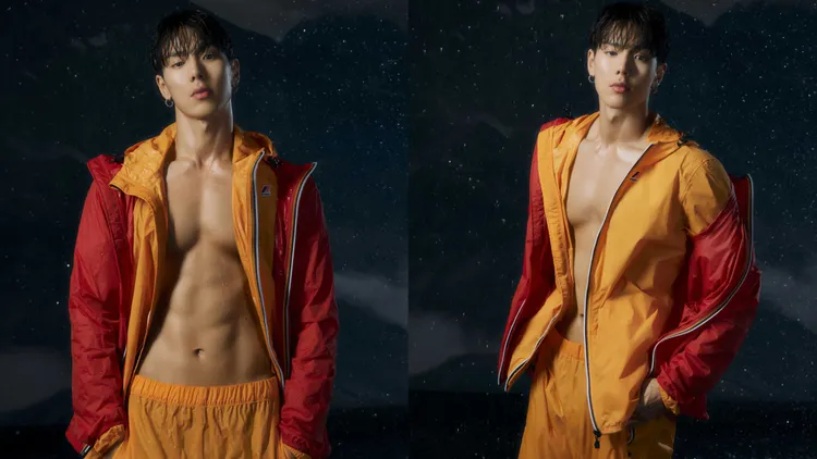 Shownu以濕身狀態秀出超狂腹肌。品牌提供