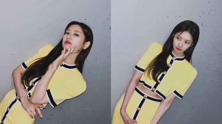 庭沼珉搭配BALMAIN的鵝黃色針織套裝。翻攝庭沼珉IG