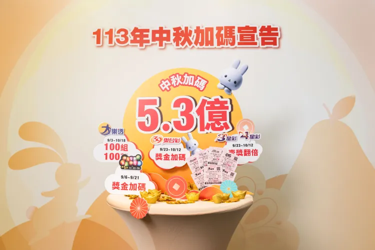 台灣彩券推5款遊戲中秋加碼。台灣彩券公司提供