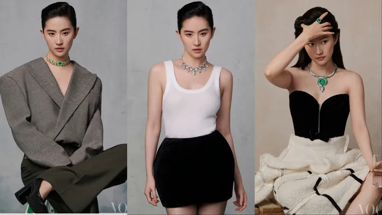 劉亦菲搭配3套寶格麗珠寶，總價估逾22億元。翻攝中國版《VOGUE》微博