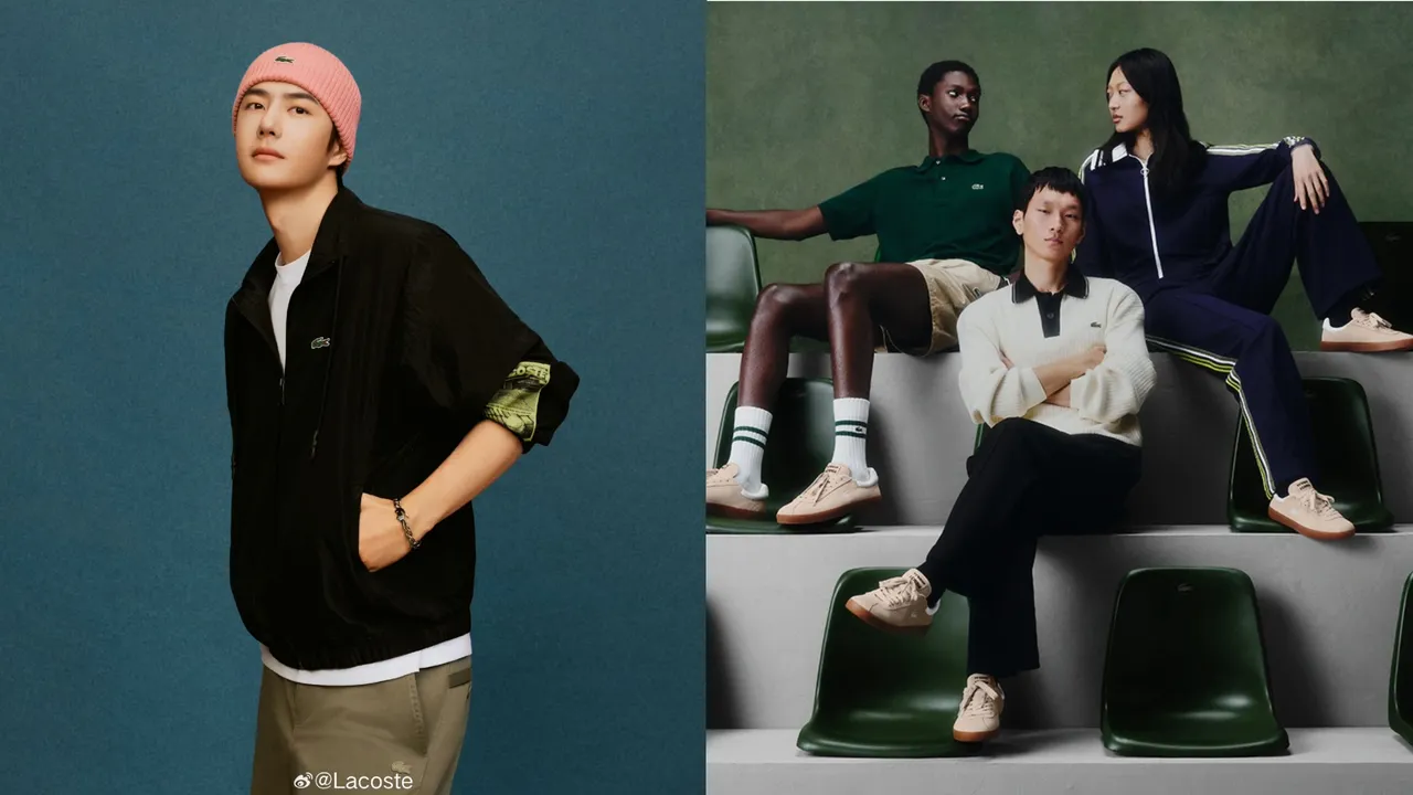 王一博搶先踩上了LACOSTE新款BASESHOT休閒鞋。左圖翻攝LACOSTE微博、右圖品牌提供