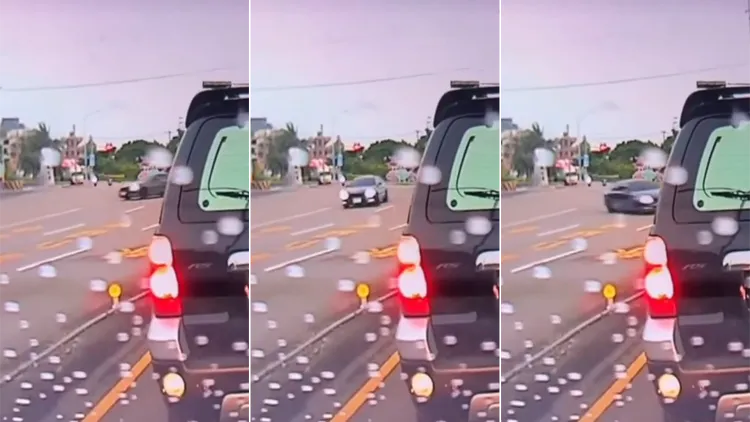 賓士車疑似左轉失控變成大迴轉。翻攝自《記者爆料網》
