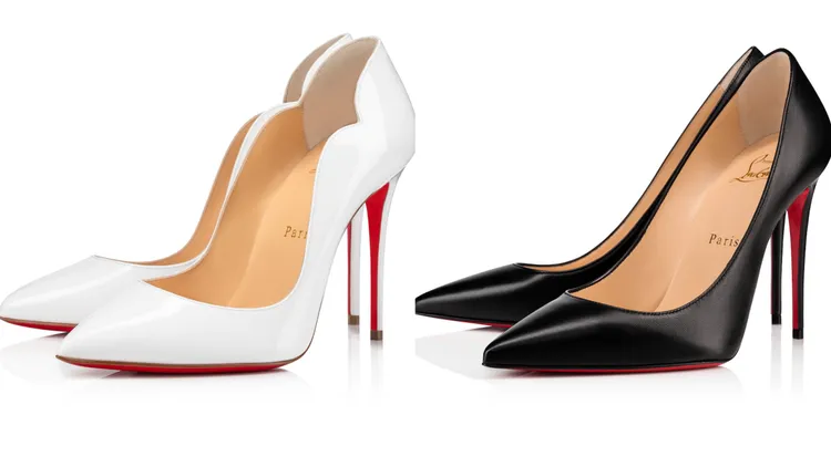 HOT CHICK 100白色漆皮高跟鞋（左）3萬2500元、KATE 100黑色納帕皮高跟鞋（右）2萬9800元。品牌提供