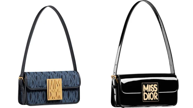丹寧MISS DIOR ALLOVER刺繡提包（左圖）11萬元、MISS DIOR黑色漆皮包款（右圖）11萬5000元。品牌提供