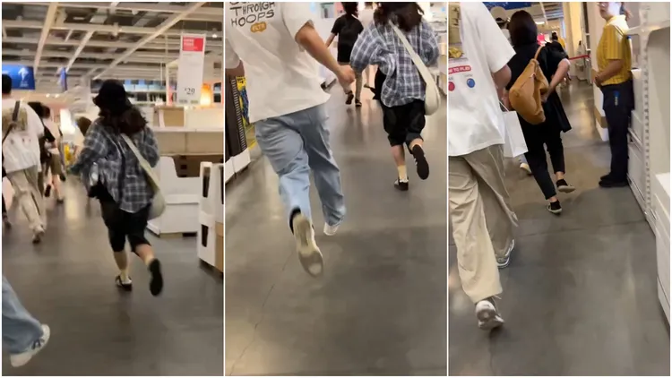 IKEA門市一開門，民眾瞬間像是參加「全員逃走中」一樣暴衝。翻攝Threads