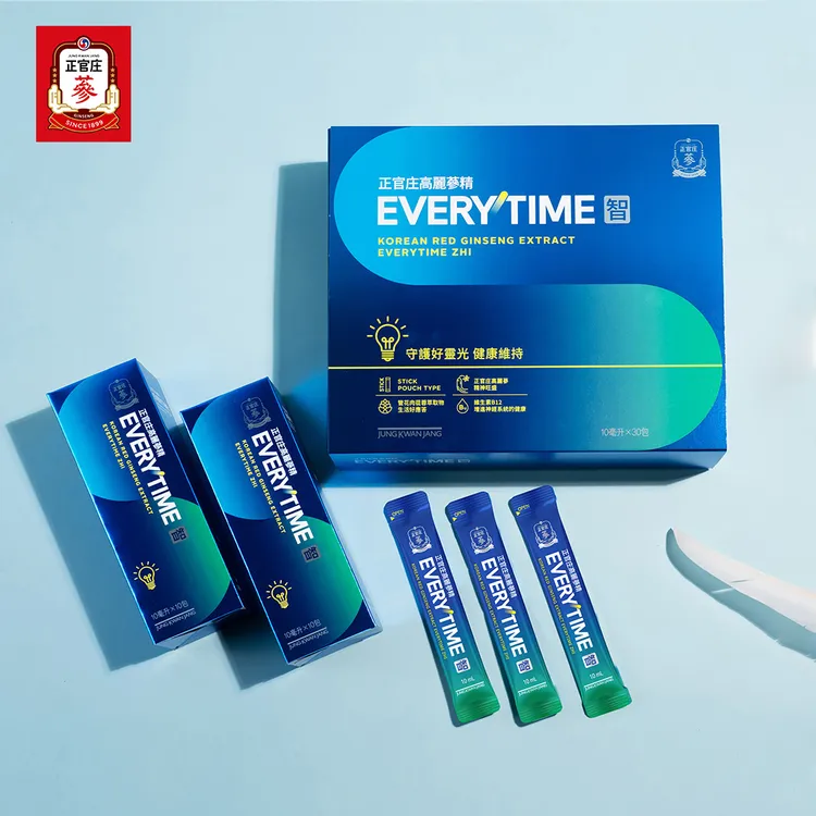 正官庄「高麗蔘精EVERYTIME智」以專利機能性原料「管花肉蓯蓉(沙漠人蔘)」及「磷脂醯絲胺酸」提升反應靈敏度、維生素B12增進神經系統的健康，複方打造從容激智的人生。業者提供