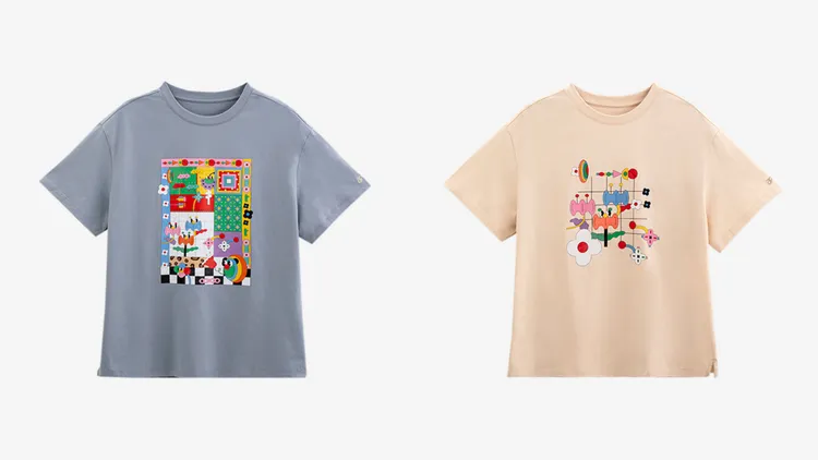 卡肉老ㄙ聯名款女裝台灣主題圖案印花寬版短袖T（左）、女裝台灣主題圖案印花寬版短袖T（右），各1850元。品牌提供