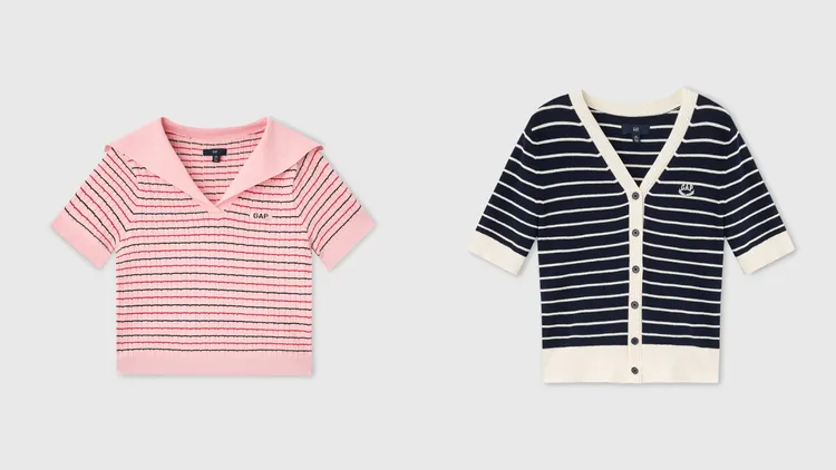 Gap翻領短袖針織衫（左）、Logo刺繡V領短袖針織衫（右），各1499元。品牌提供