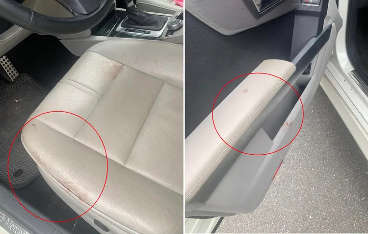 林姓女駕駛車內沾有黃男血跡。翻攝Threads