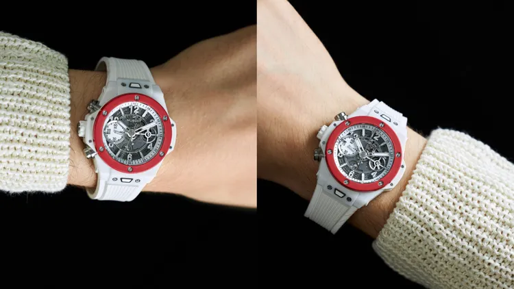 HUBLOT BIG BANG UNICO左冠陶瓷計時碼錶左手與右手配戴都不突兀。品牌提供