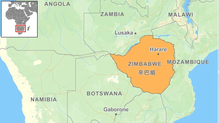 辛巴威位於非洲南部。自製地圖