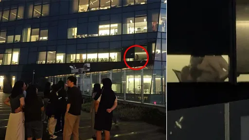 狼性！騰訊會議室「男女激情戲」　地標玻璃大廈零遮蔽全程放送