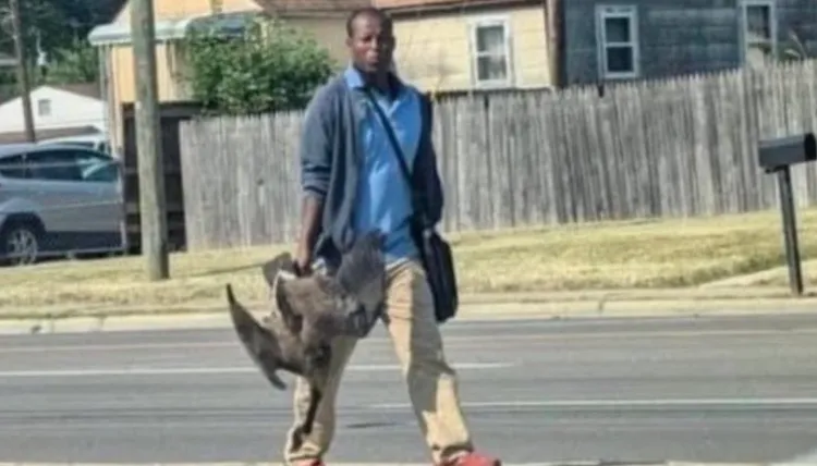 名海地人在春田市手拿著一隻鵝的照片引起話題。翻攝自X@AnthonyDaquin