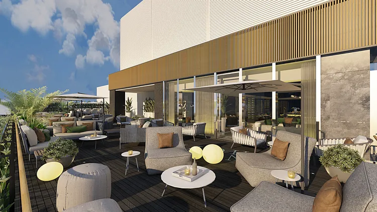 頂層天空酒吧，供應酒類及餐食。高雄日航酒店提供