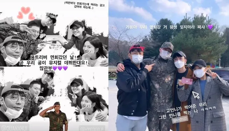 宋慧喬、金柱憲等《現在分手中》演員在張基龍入伍時，義氣相挺到軍中懇親。翻攝崔嬉序IG