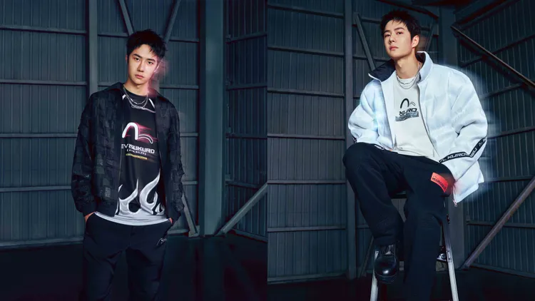 王一博穿著EVISU戶外服裝KURO系列。品牌提供