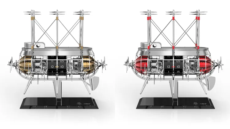 L’EPÉE 1839 x MB&FALBATROSS信天翁座鐘，600*350*600mm，重量17kg，時鐘以黃銅、鋼與鋁金屬混合材質製成，兩組獨立機芯與兩組上鍊系統，零件數1520枚，每色各限量8座。品牌提供