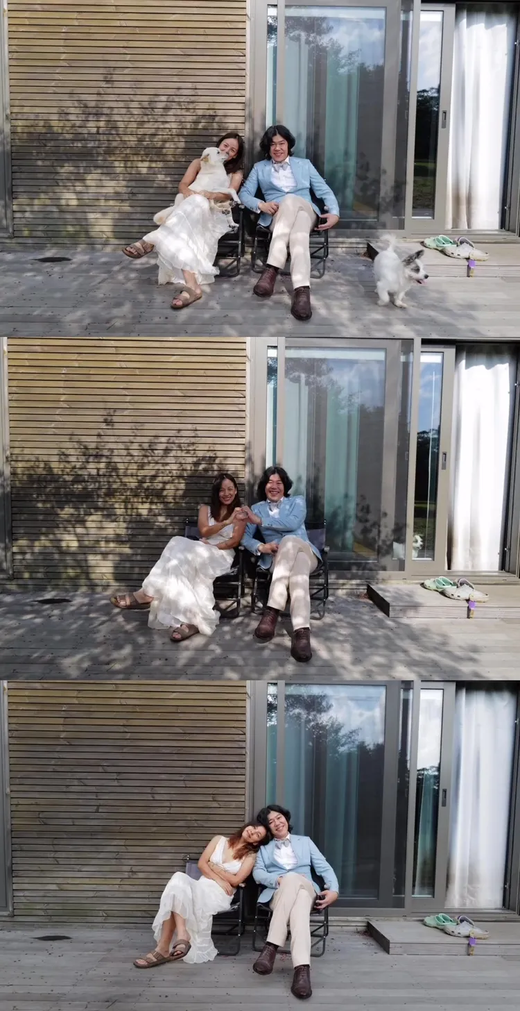 李孝利與李尚順照慣例穿上結婚時的服裝，在濟州島家門前合照。翻攝李孝利IG