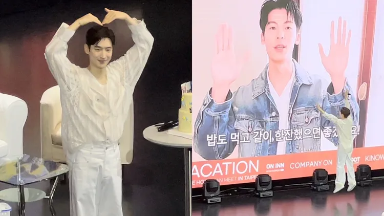 李帝勳去年來台辦見面會，見許光漢錄影片祝福，飛撲到電視牆擁抱。讀者提供