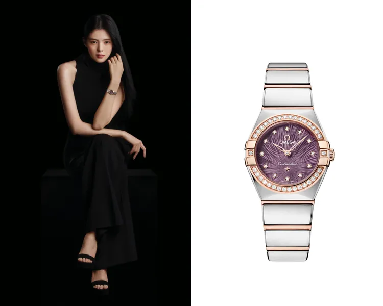 韓星韓素希在廣告中配戴OMEGA星座系列25mm款腕錶，不鏽鋼Sedna金錶殼搭配不鏽鋼Sedna金錶鍊，31萬7000元。品牌提供