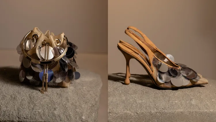 BON BON手袋與ISA高跟鞋加入相同的亮片刺繡元素。品牌提供