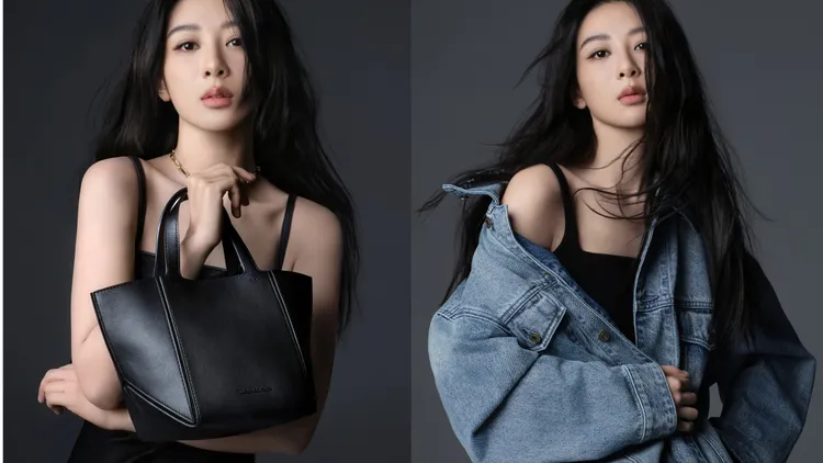 楊紫小露香肩並演繹Jordi「小折包」。品牌提供