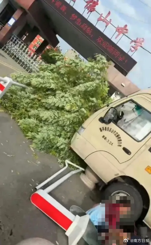 校車衝撞學生。翻攝自微博＠南方日報