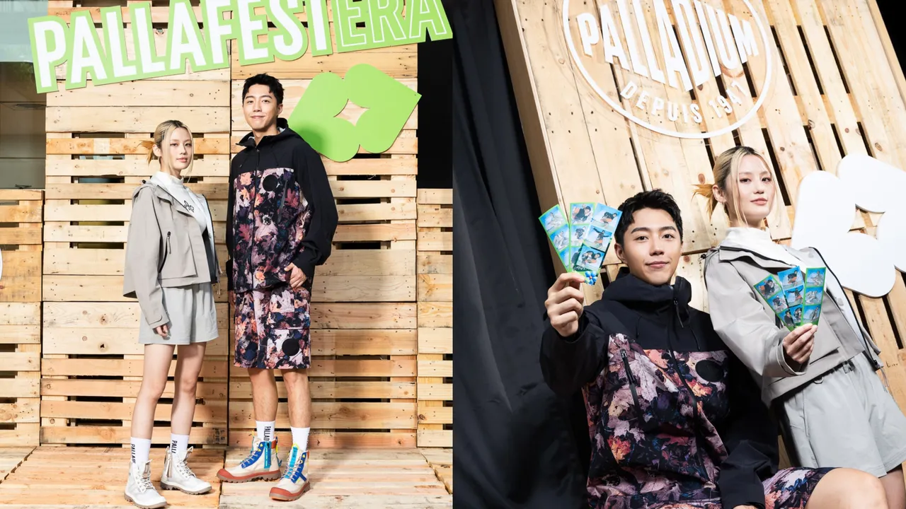 蔡凡熙（左圖右、右圖左）、美秀集團貝斯手婷文（左圖右、右圖左）替PALLADIUM站台。品牌提供