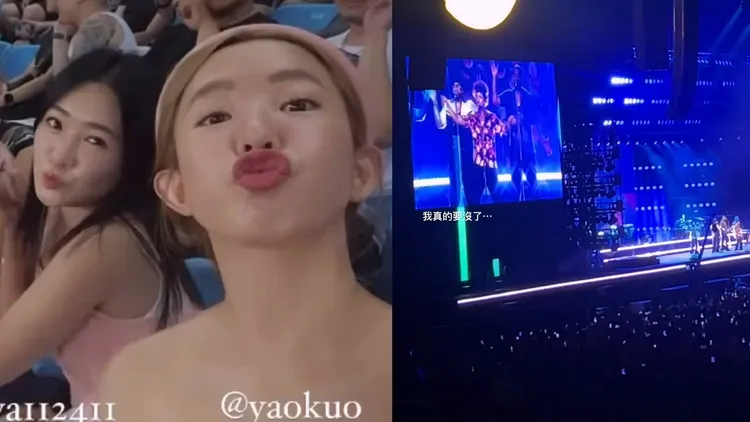 郭書瑤（左圖右）相當喜愛火星人布魯諾，與詹子晴興奮追星。翻攝yaokuo IG