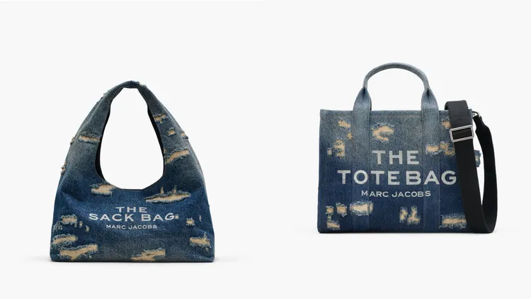 Marc Jacobs THE SACK BAG破壞丹寧包（左）2萬1800元、THE MEDIUM TOTE破壞丹寧托特包（右）1萬9800元。品牌提供