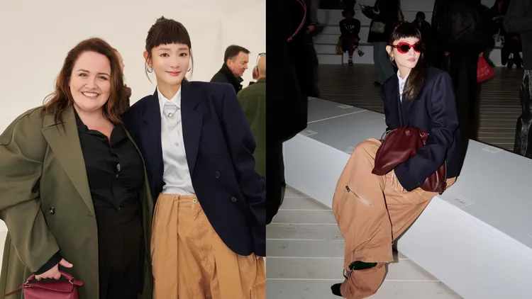 王淨受邀看秀還「追星成功」，與影集《馴鹿寶貝》飾演女跟蹤狂的潔西卡甘寧（左圖左）合影。翻攝王淨IG