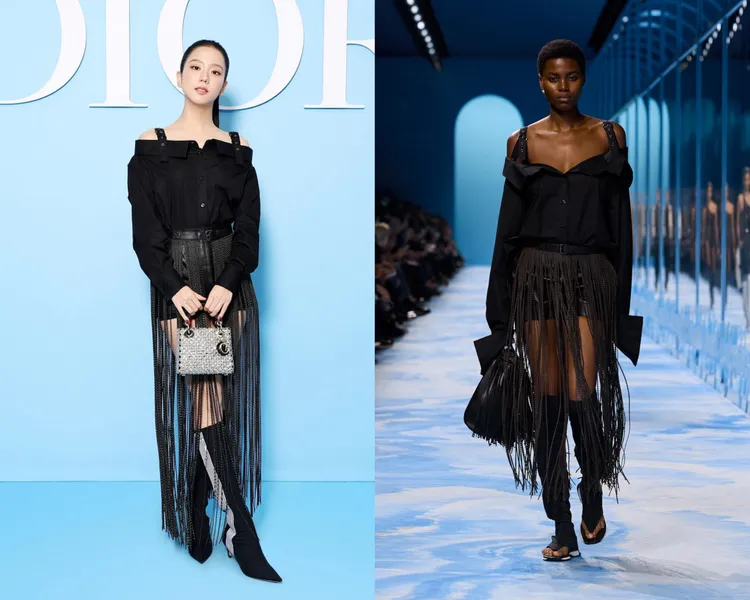 Jisoo直接穿上大秀第57套秀服來看秀。品牌提供