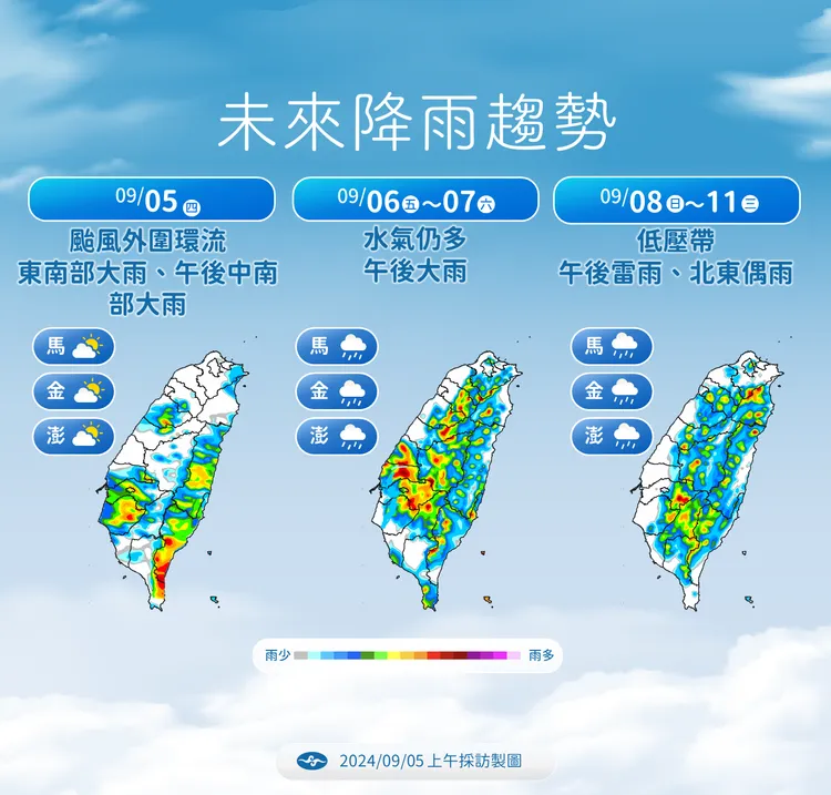 0905降雨趨勢。氣象署提供