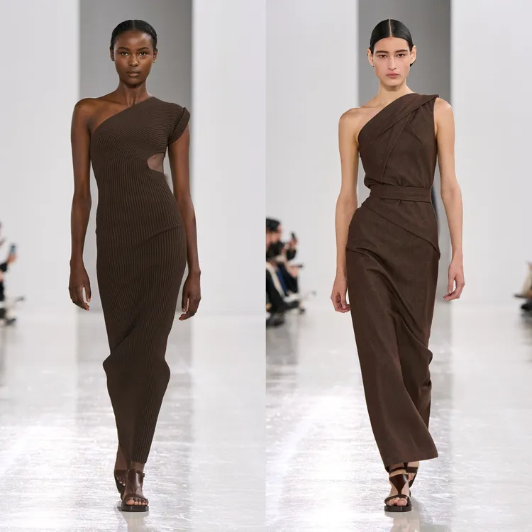 運用收腰設計、斜切剪裁呈現出自然順暢的三角廓形。品牌提供