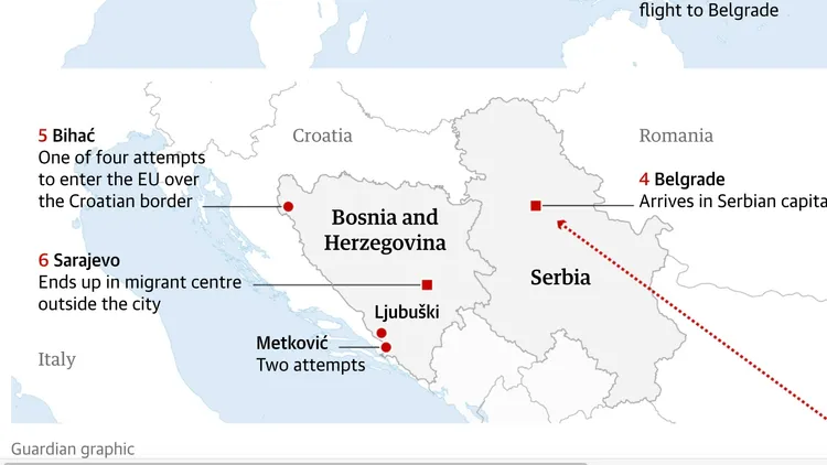 老水塔位於波士尼亞亞北部小鎮比哈奇（Bihać），許多移民想進入歐盟的鄰國，克羅埃西亞（Croatia）。翻攝自《衛報》