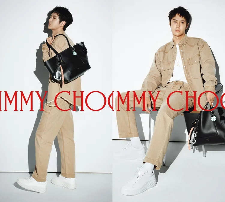 王一博換穿卡其色單寧套裝。品牌提供