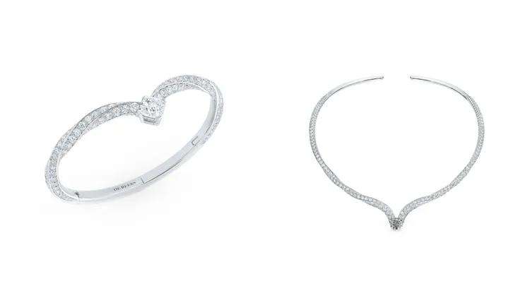 Sprituality鑽石手鐲（左）490萬元、Choker鑽石項鍊（右）1310萬元。品牌提供
