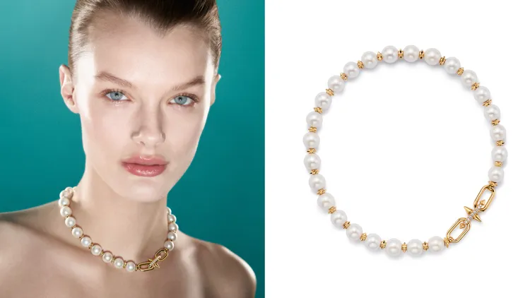 Tiffany Titan by Pharrell Williams系列18K黃金鑽石與珍珠項鍊。品牌提供