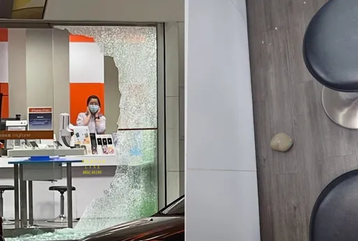 台中莽男石塊怒砸台哥大門市！店員摀耳嚇壞了　只因不滿這2事
