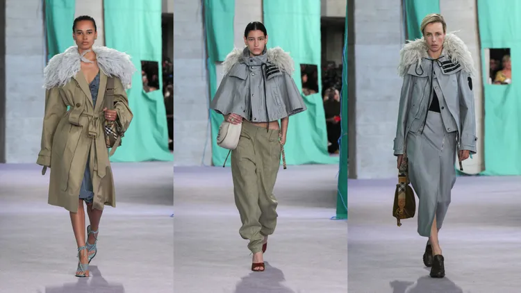 外套或上衣以羽毛裝飾肩線。品牌提供