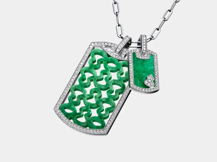 Wulu Tag 18K白金鑽石及翡翠吊墜。品牌提供