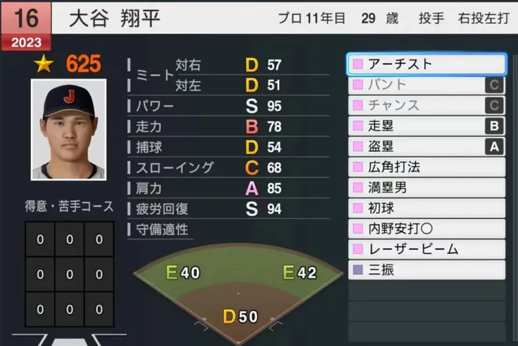 大谷的盜壘能力在遊戲上修為A。翻攝自KONAMI