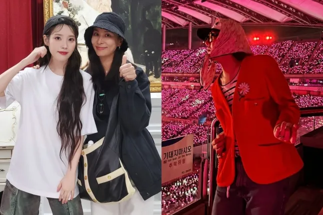 張東健老婆高素榮（左圖右）、GD昨天也看了IU演唱會。翻攝高素榮、GD IG