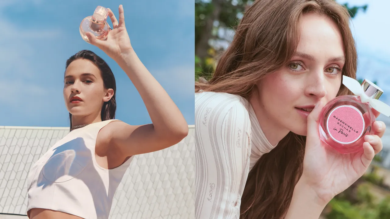 寶格麗（左圖）和ROCHAS（右圖）不約而同推出詮釋女性多面美麗與魅力的粉色系香氛。品牌提供